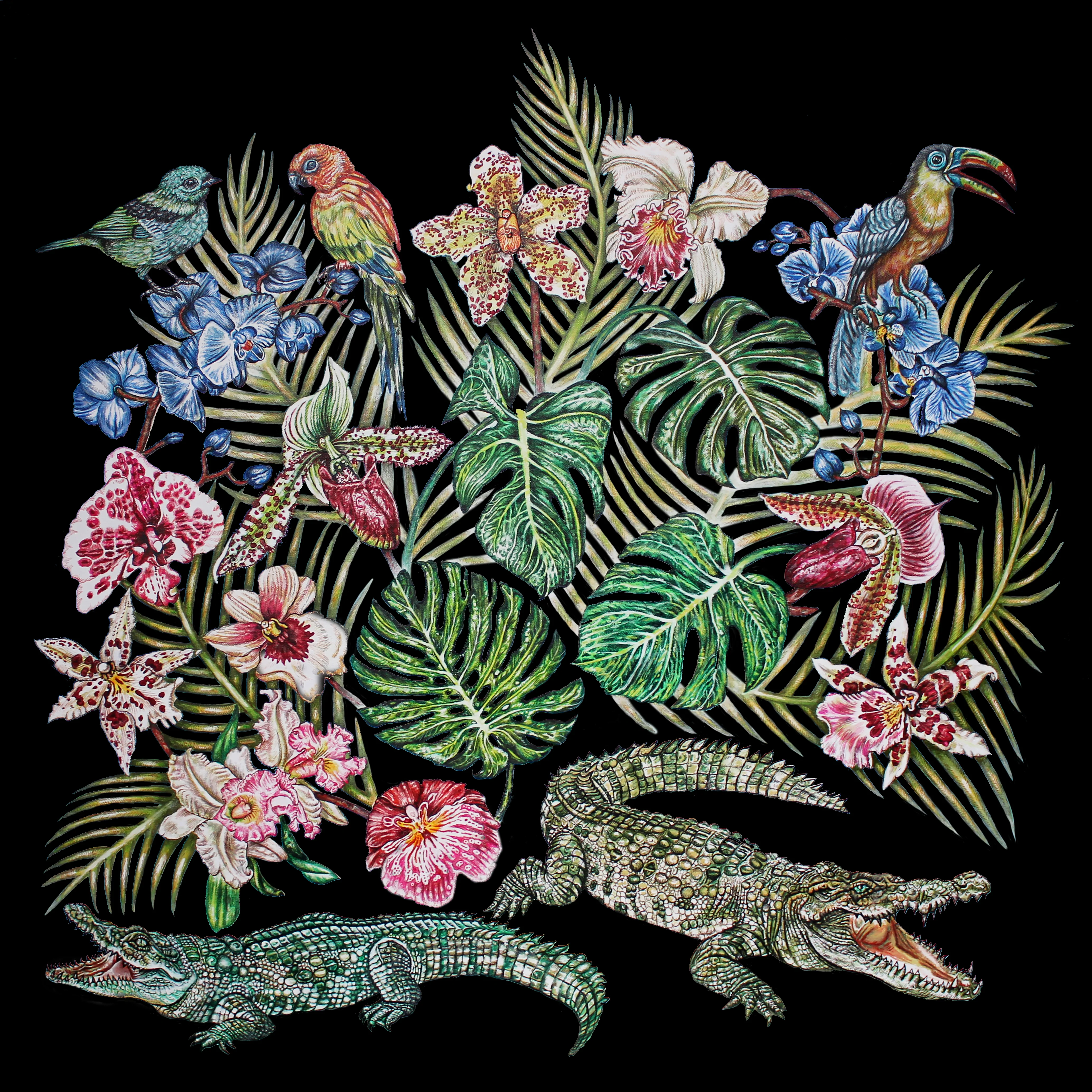 Foulard Lalique by Ginny Litscher, Black Jungle design - Image 3