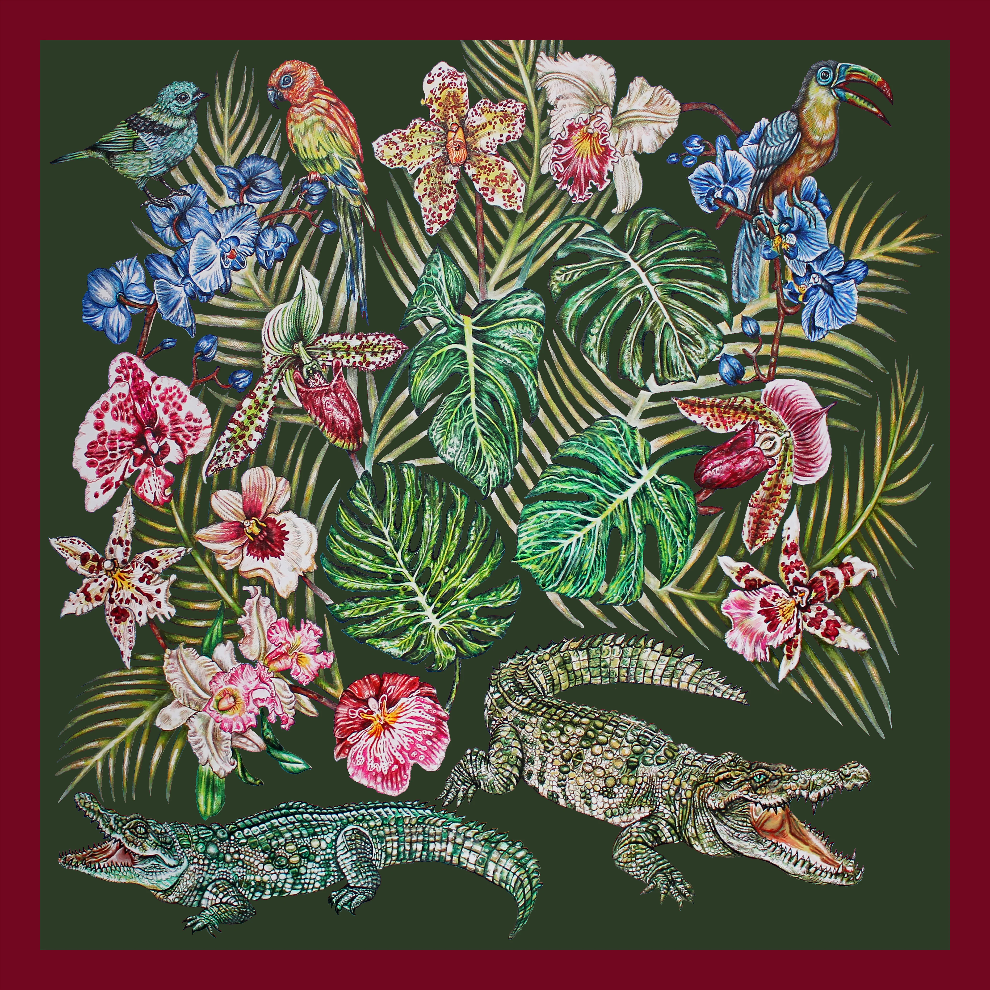 Foulard Lalique by Ginny Litscher, Dark green Jungle design - Image 3