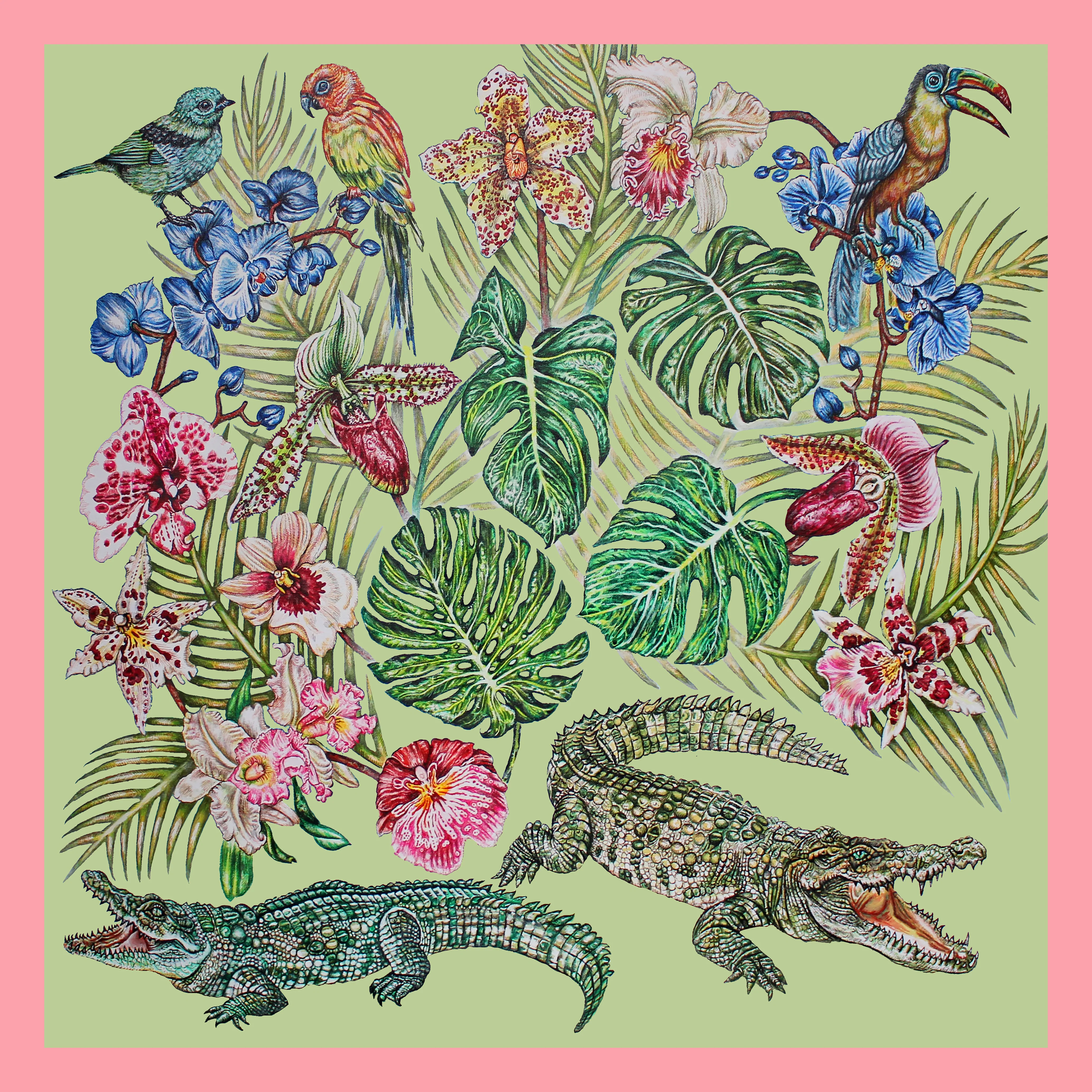 Foulard Lalique by Ginny Litscher, Light green Jungle design - Image 3