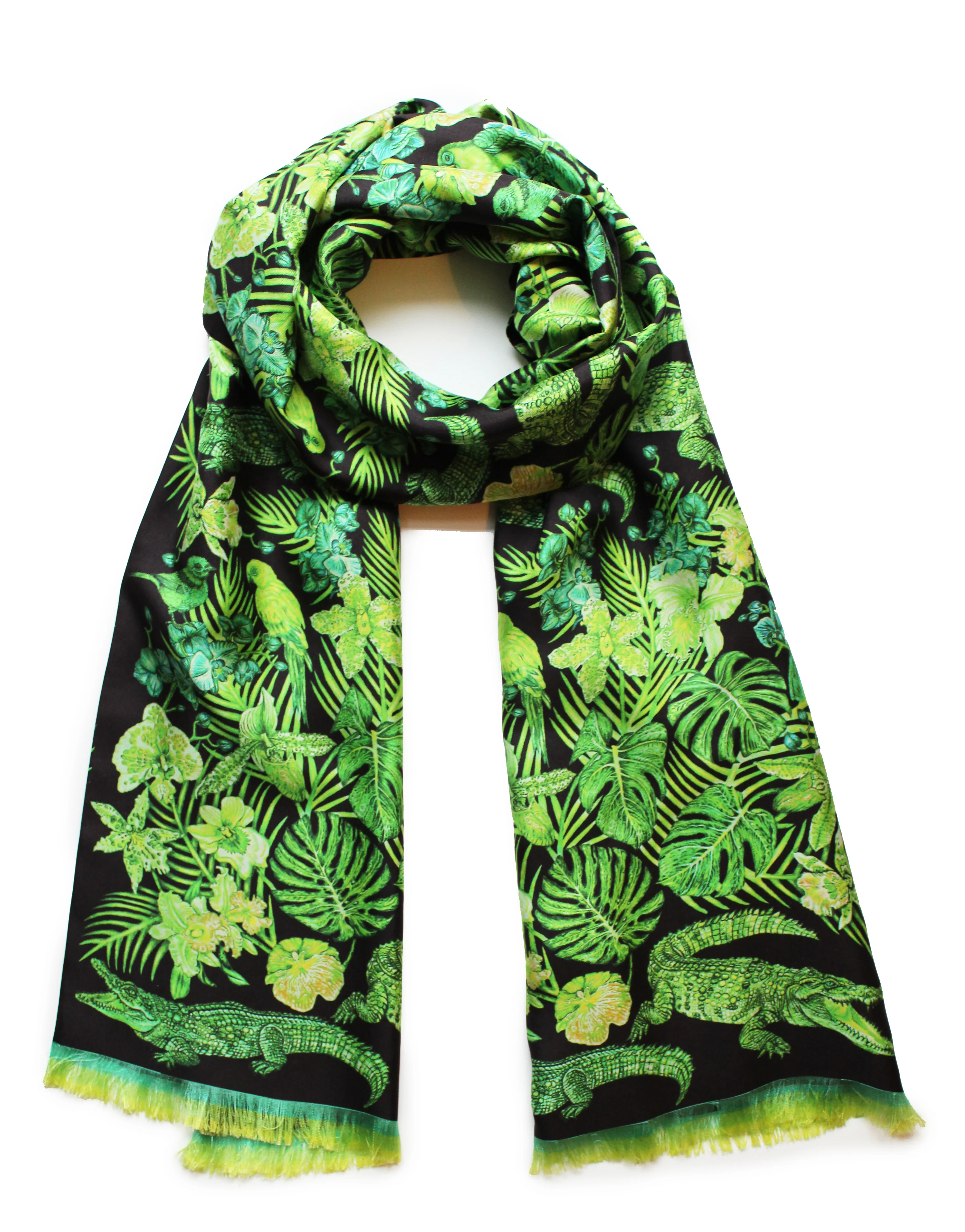 Scarf Lalique by Ginny Litscher, Neon green Jungle design - Image 4